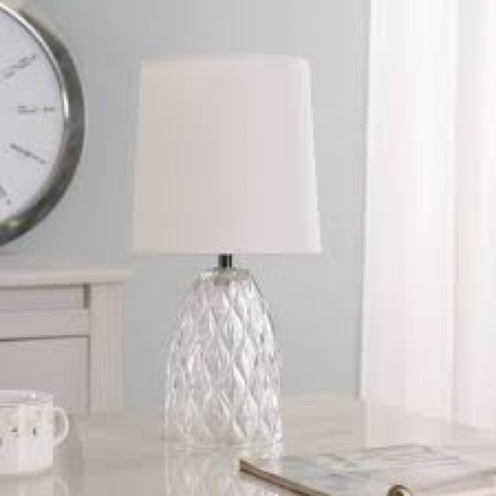 NWT  12.75”  Mini Clear Glass Table Lamp with White Shade
